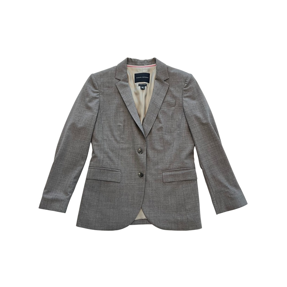 Banana Republic Gray Italian Virgin Wool Stretch Academia Blazer Jacket Size 8